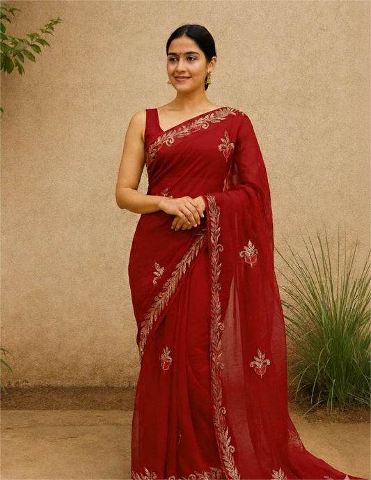 Red Pure Organza Saree