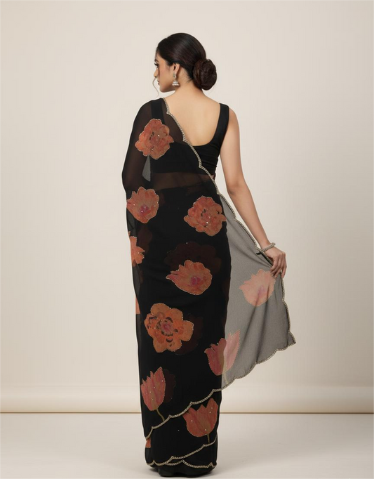 Black Chiffon Printed Saree