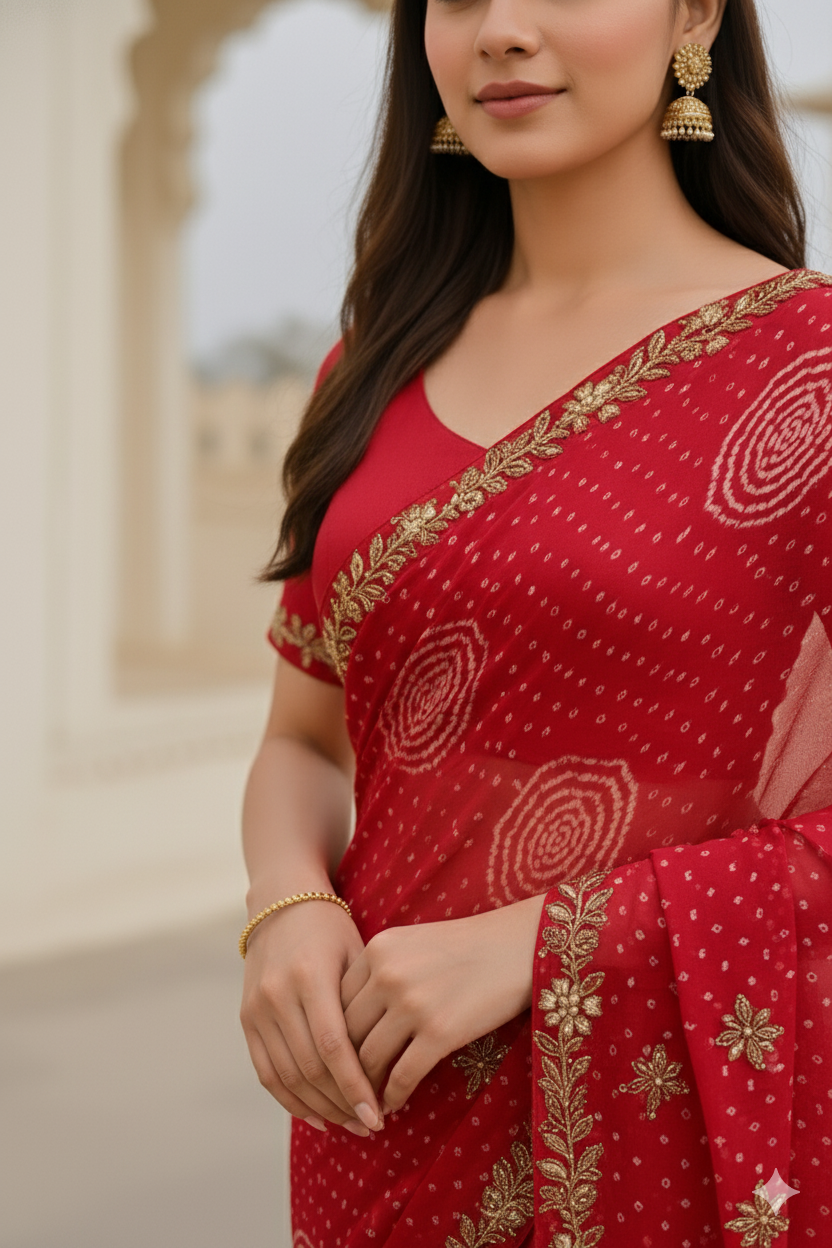 Red Gottal patti Pure Georgette Saree