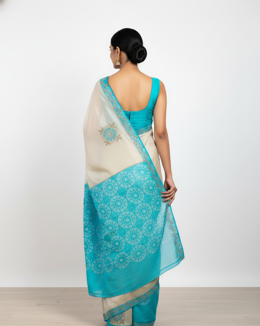 Aqua Blue Embroidery Work