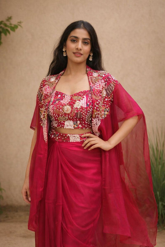 Pink Embroidered Paplam Drape Set