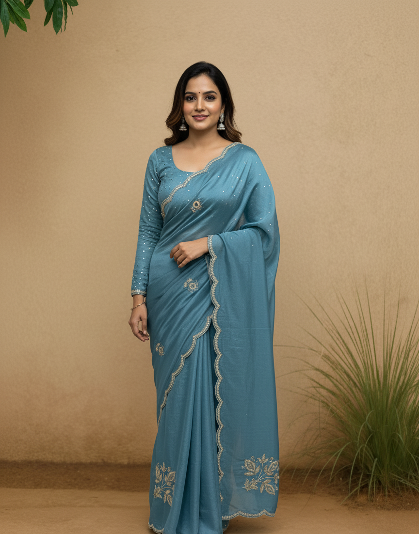 dola silk zari embroidery saree
