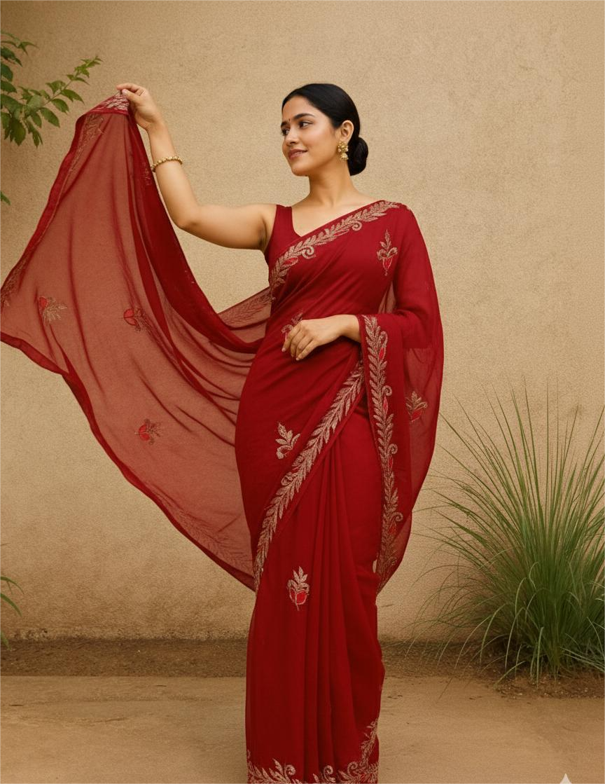 Red Pure Organza Saree
