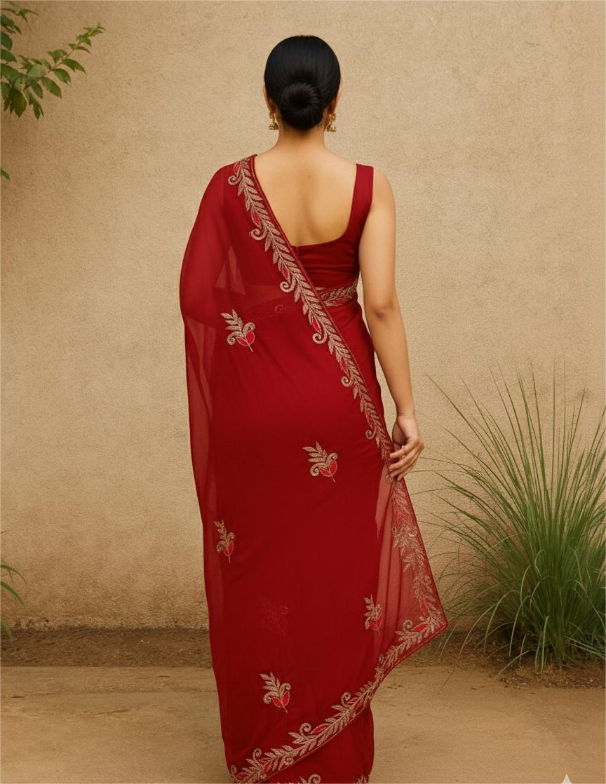 Red Pure Organza Saree