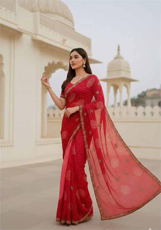 Red Gottal patti Pure Georgette Saree