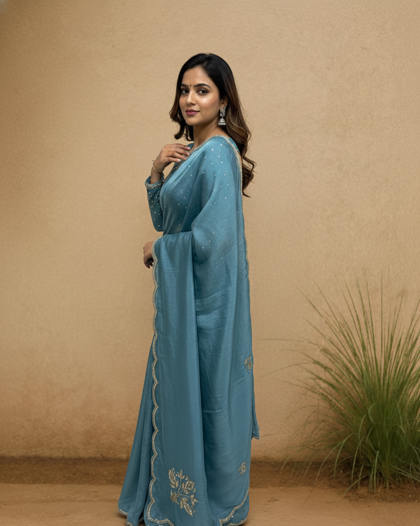 dola silk zari embroidery saree