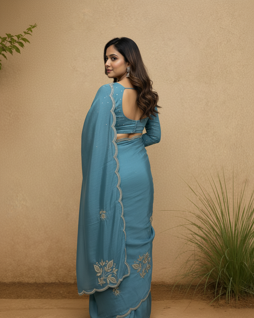 dola silk zari embroidery saree