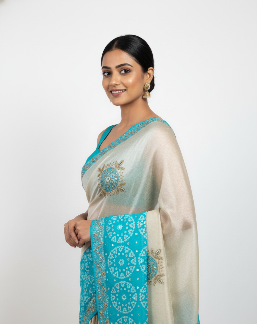 Aqua Blue Embroidery Work