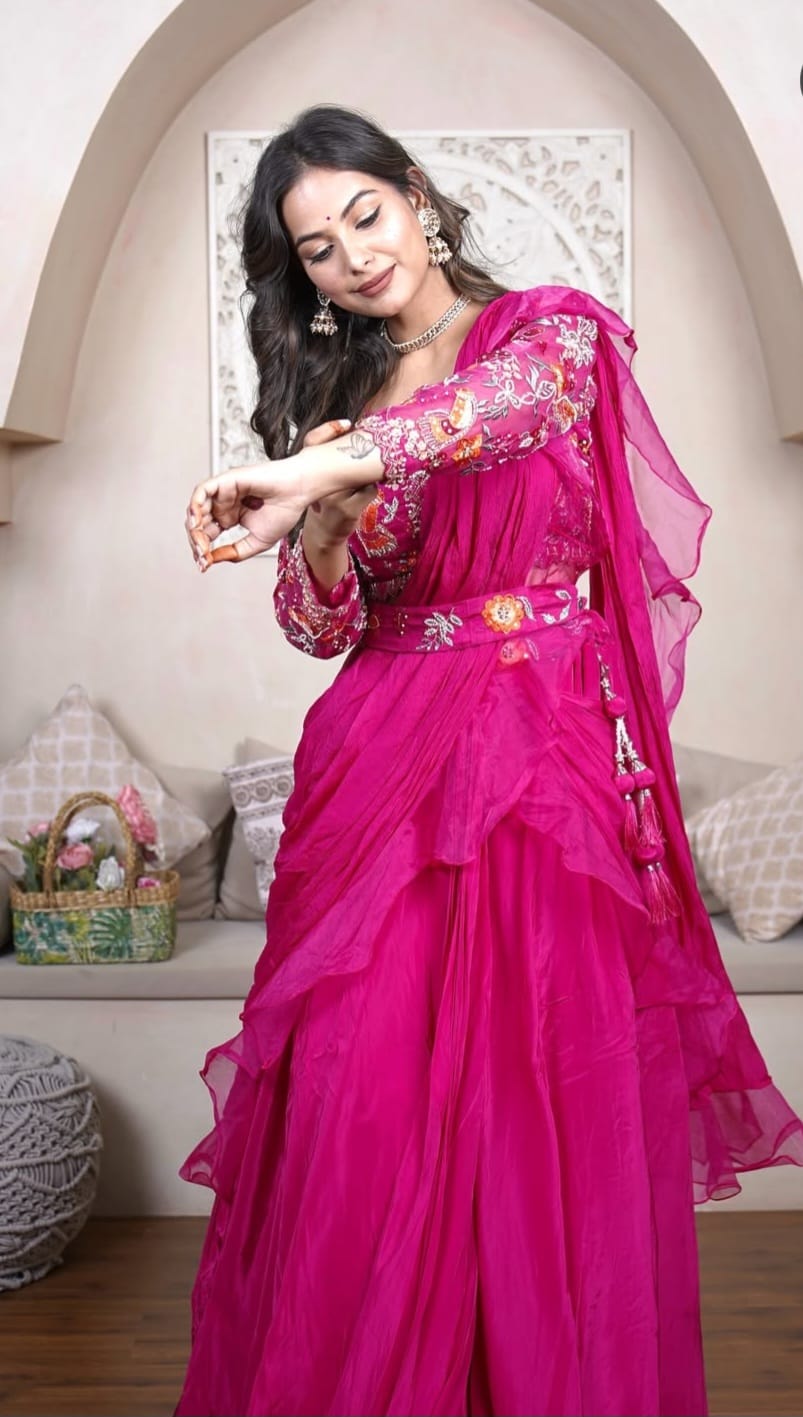 Pink drape saree